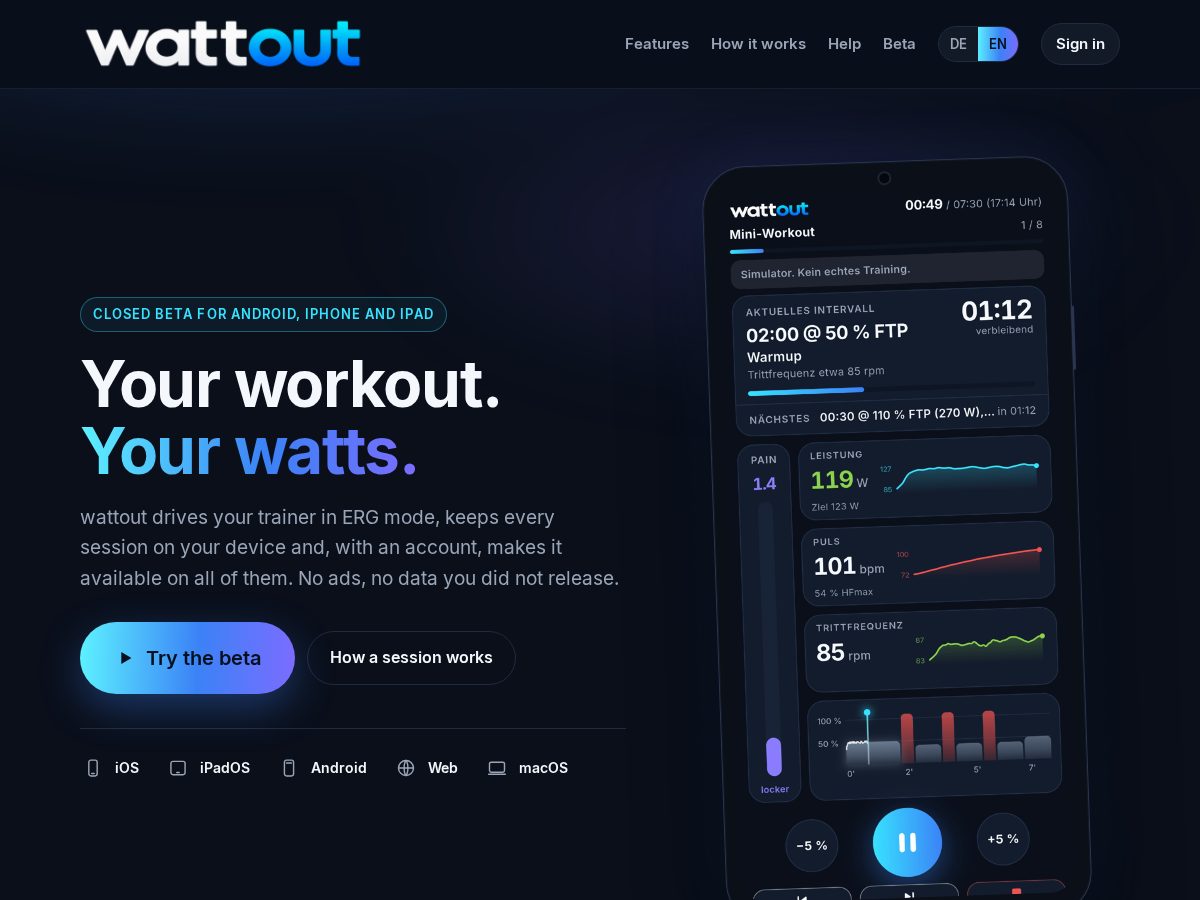 Landing-page snapshot of wattout.app