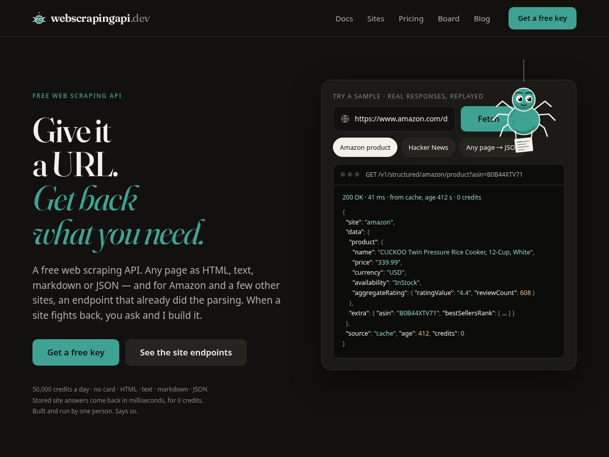 Landing-page snapshot of webscrapingapi.dev