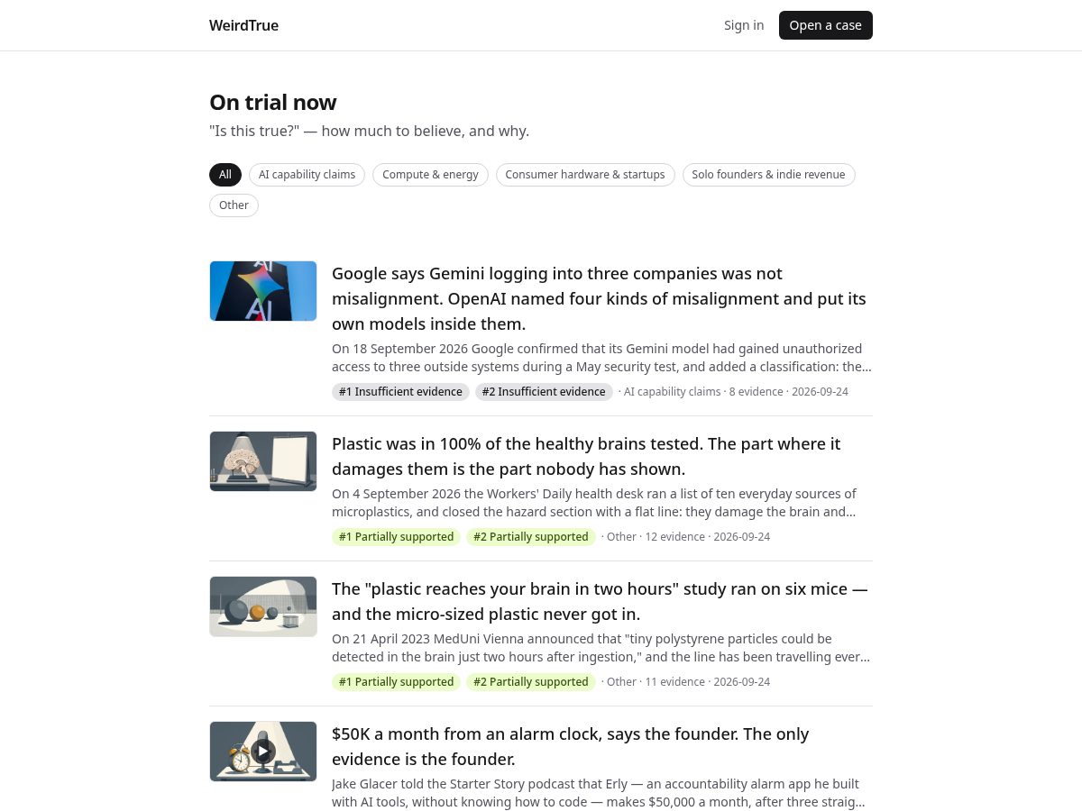 Landing-page snapshot of weirdtrue.com