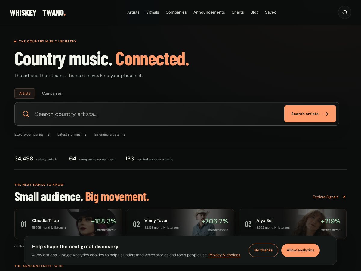 Landing-page snapshot of whiskeytwang.com