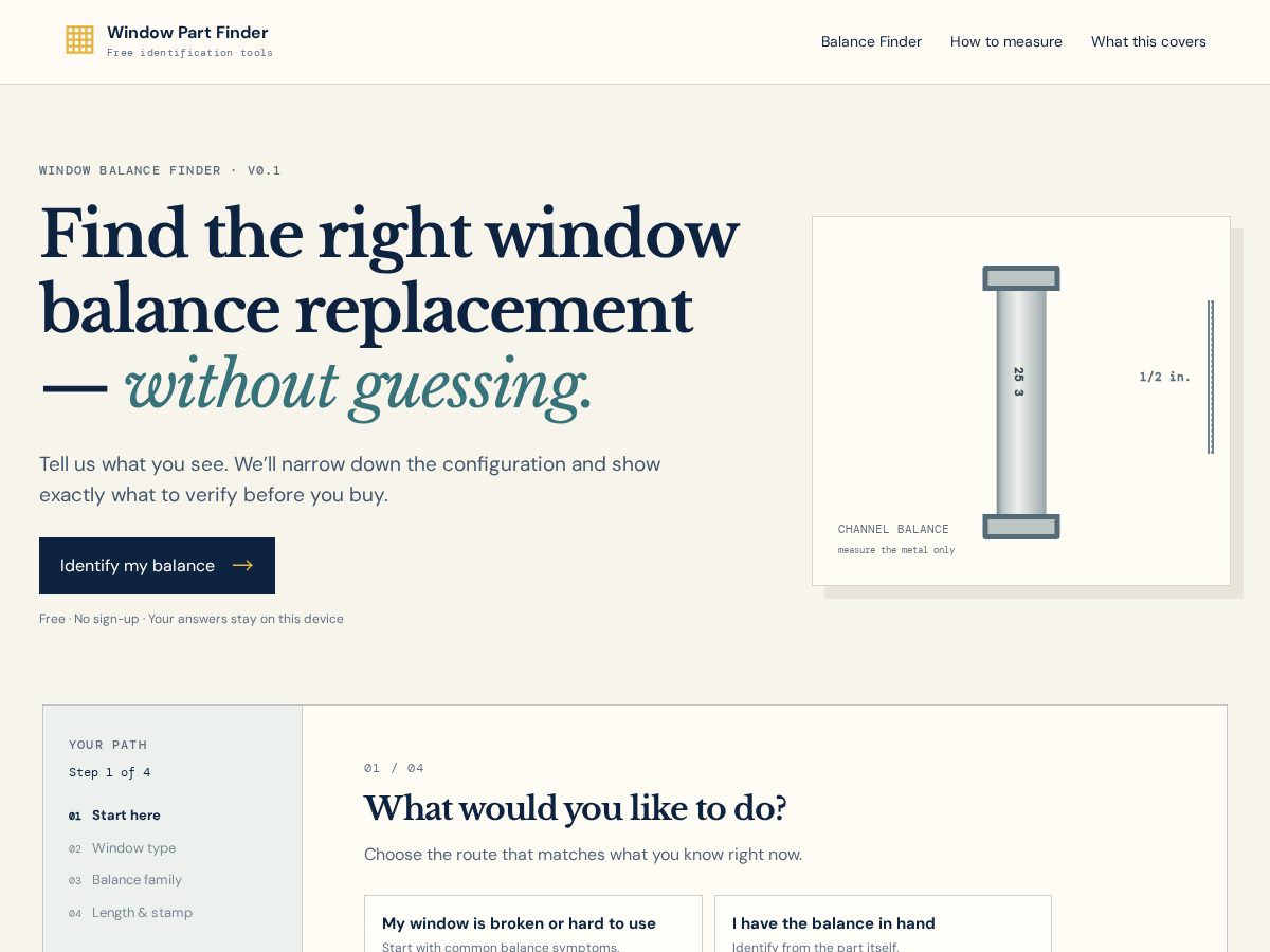 Landing-page snapshot of windowpartfinder.com