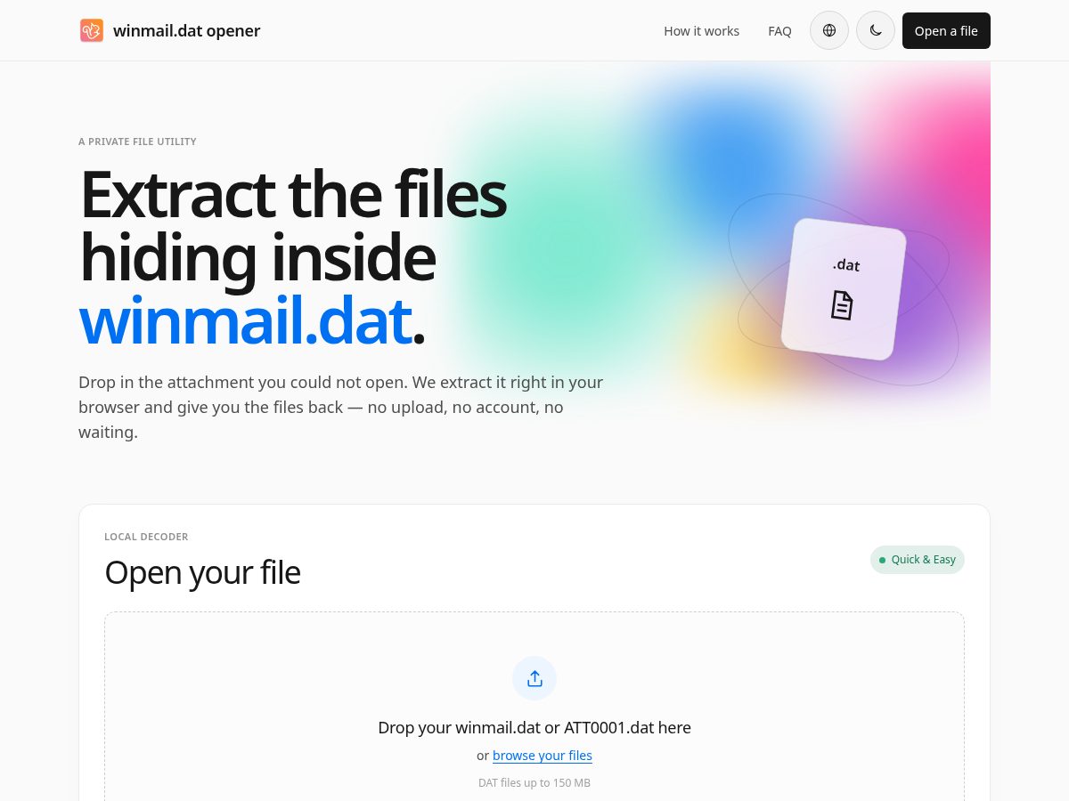 Landing-page snapshot of winmaildatopener.com