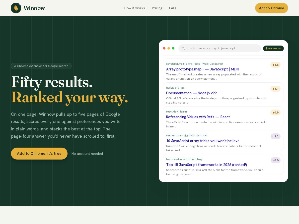 Landing-page snapshot of winnowsearch.com