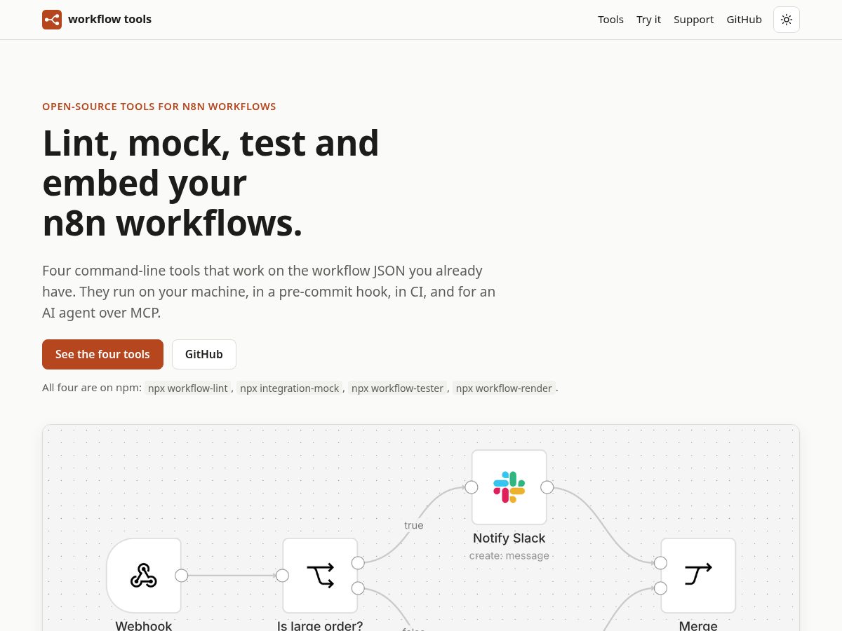 Landing-page snapshot of workflowtools.dev