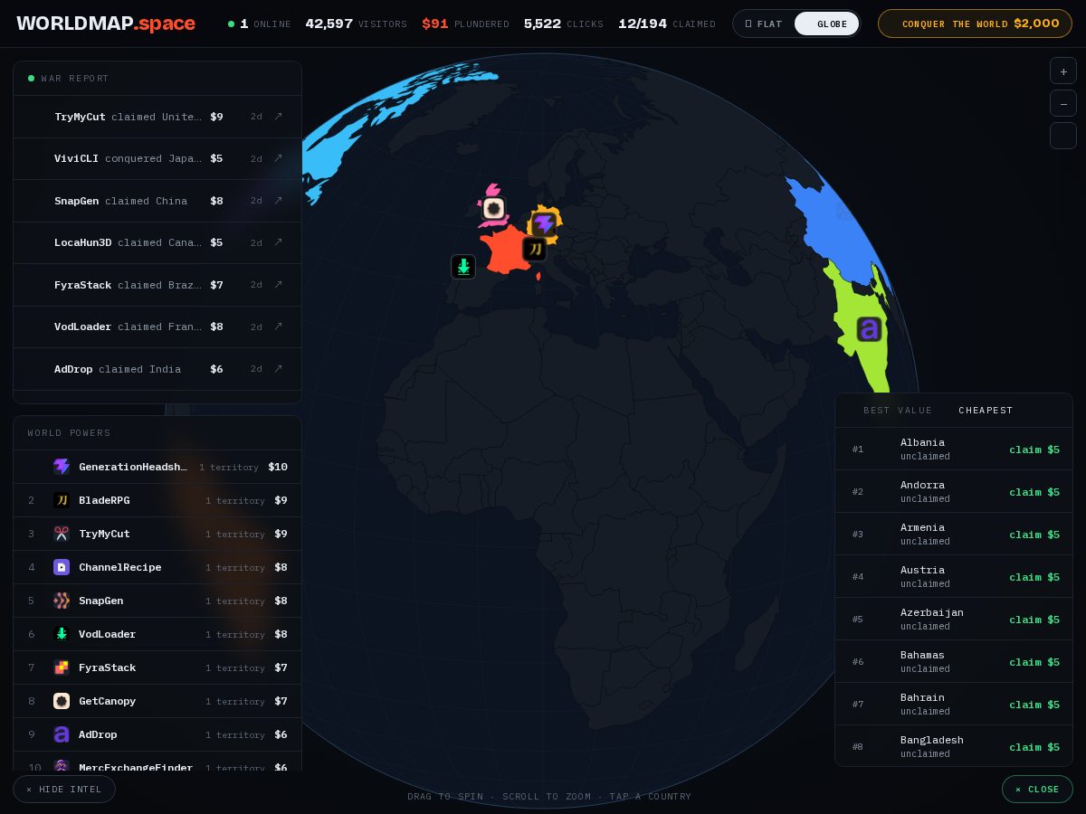 Landing-page snapshot of worldmap.space