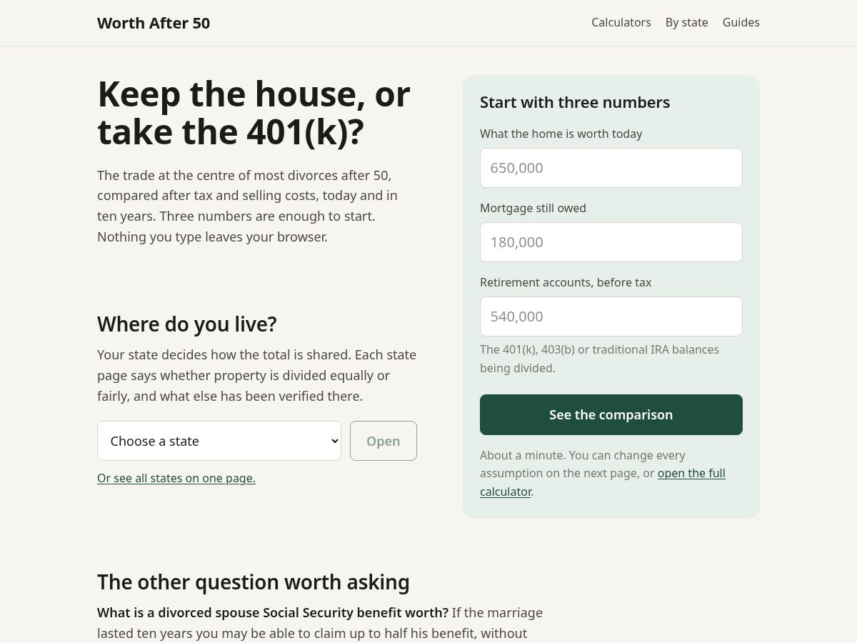 Landing-page snapshot of worthafter50.com