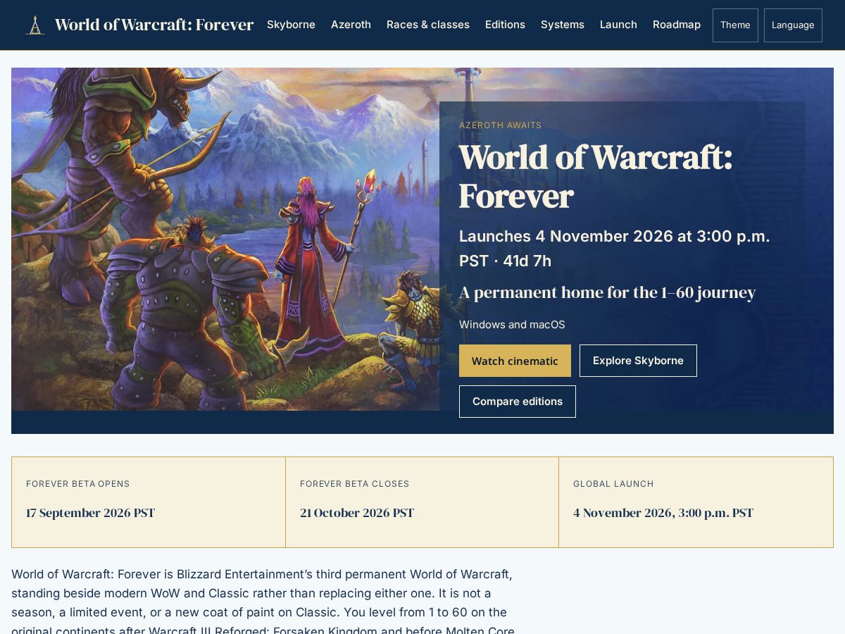 Landing-page snapshot of wowforeverwiki.wiki