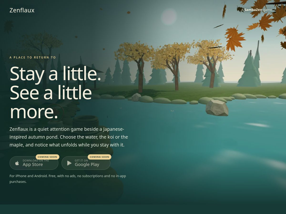 Landing-page snapshot of zenflaux.com