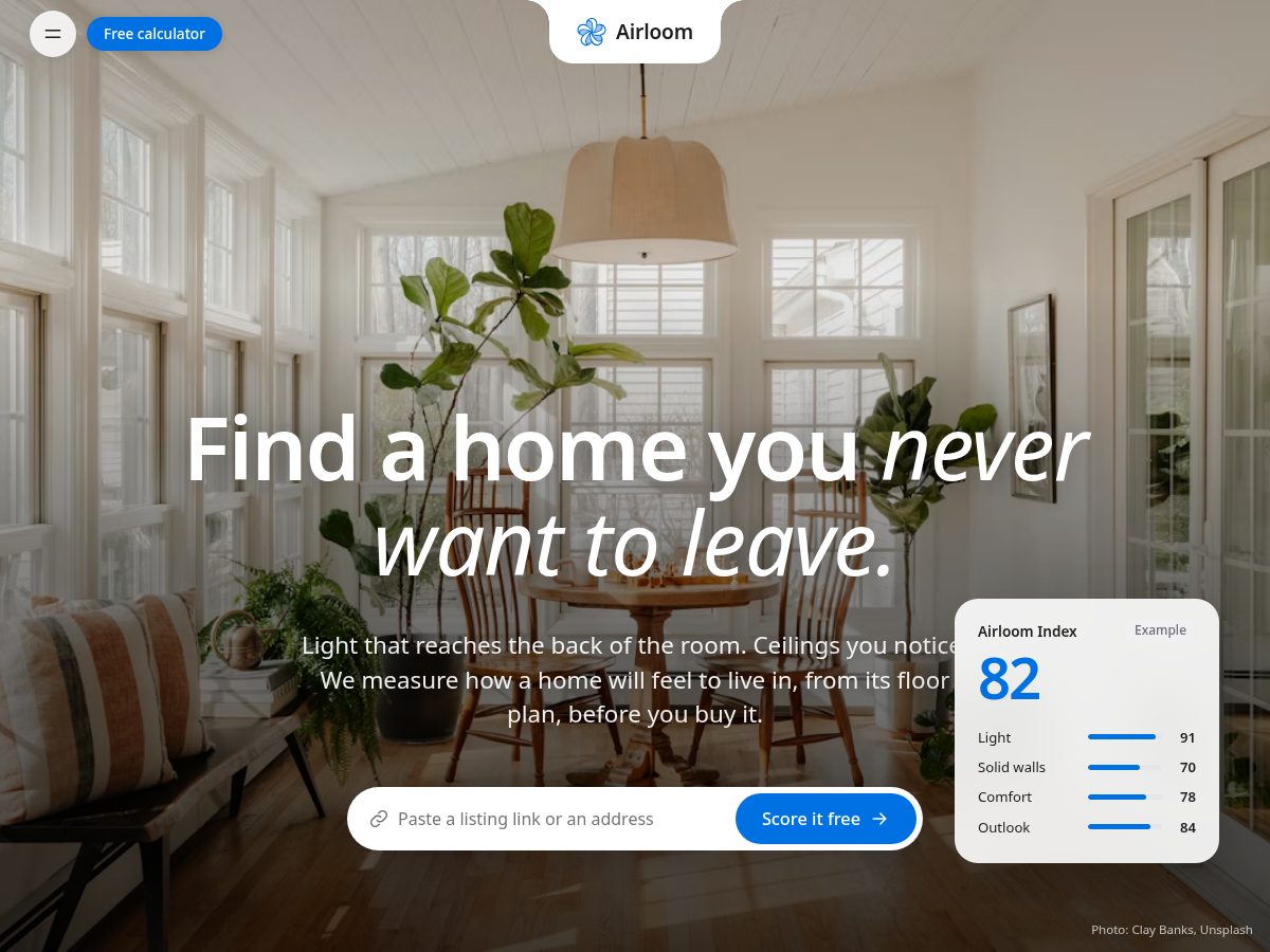 Landing-page snapshot of airloom.homes