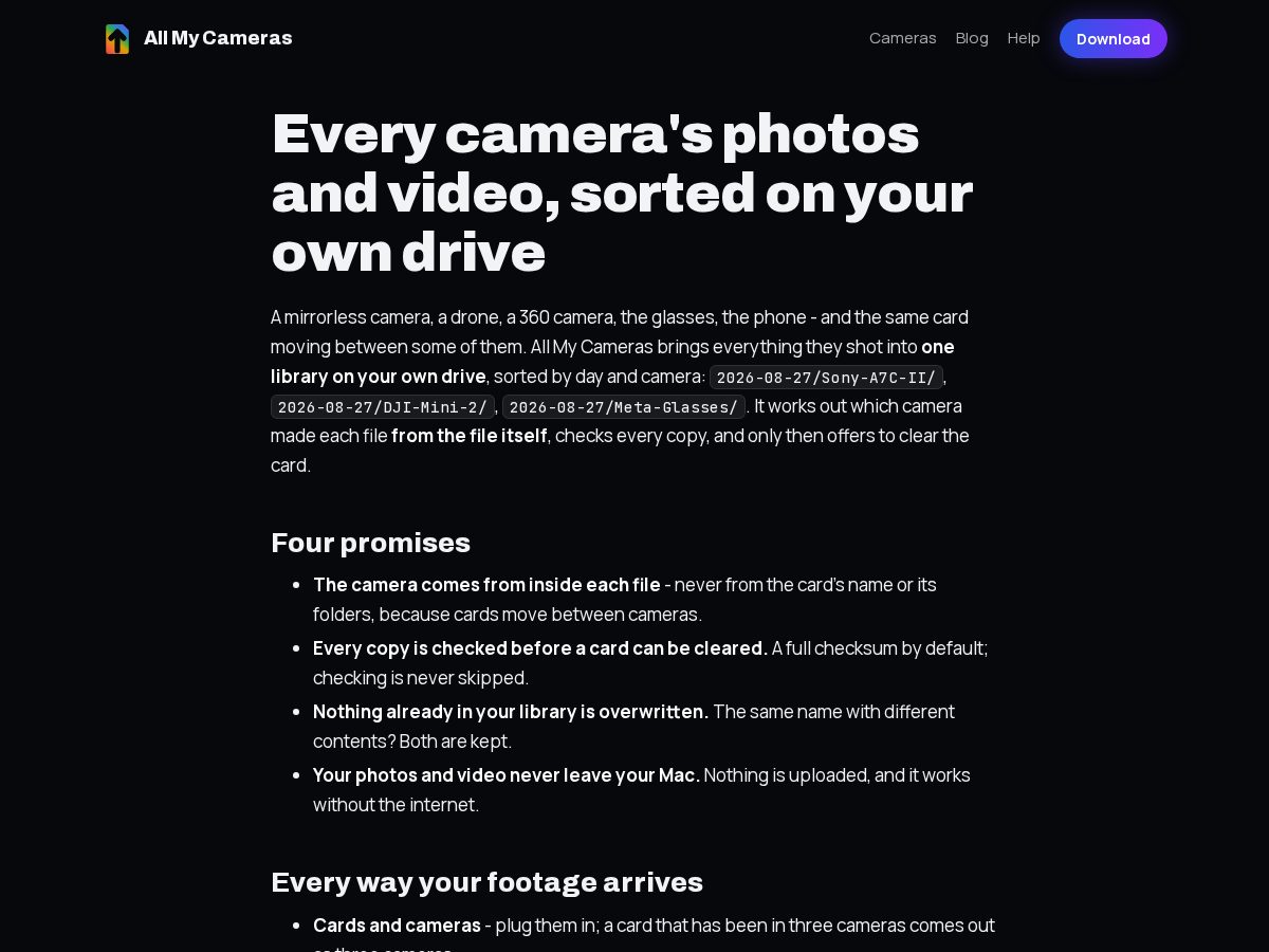Landing-page snapshot of allmycameras.com