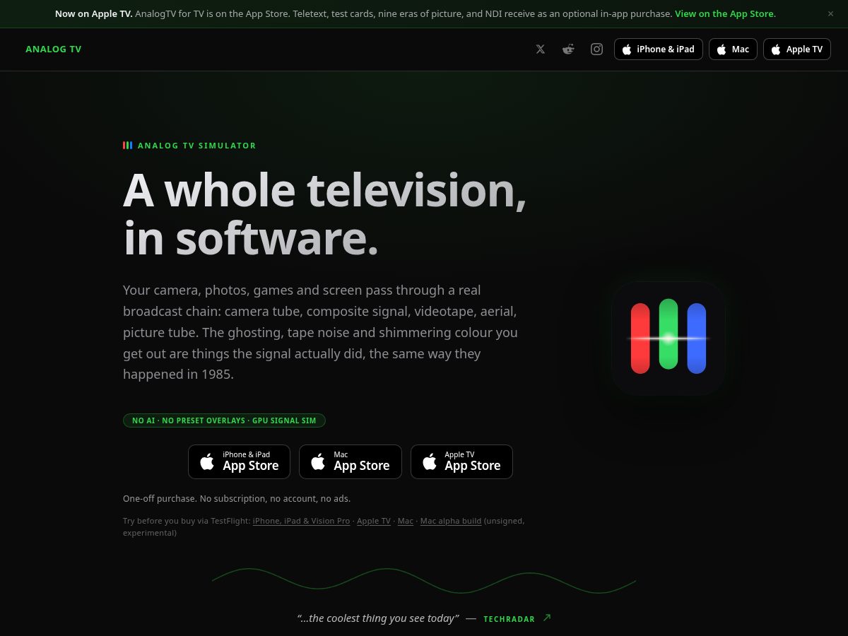 Landing-page snapshot of analoguetv.net