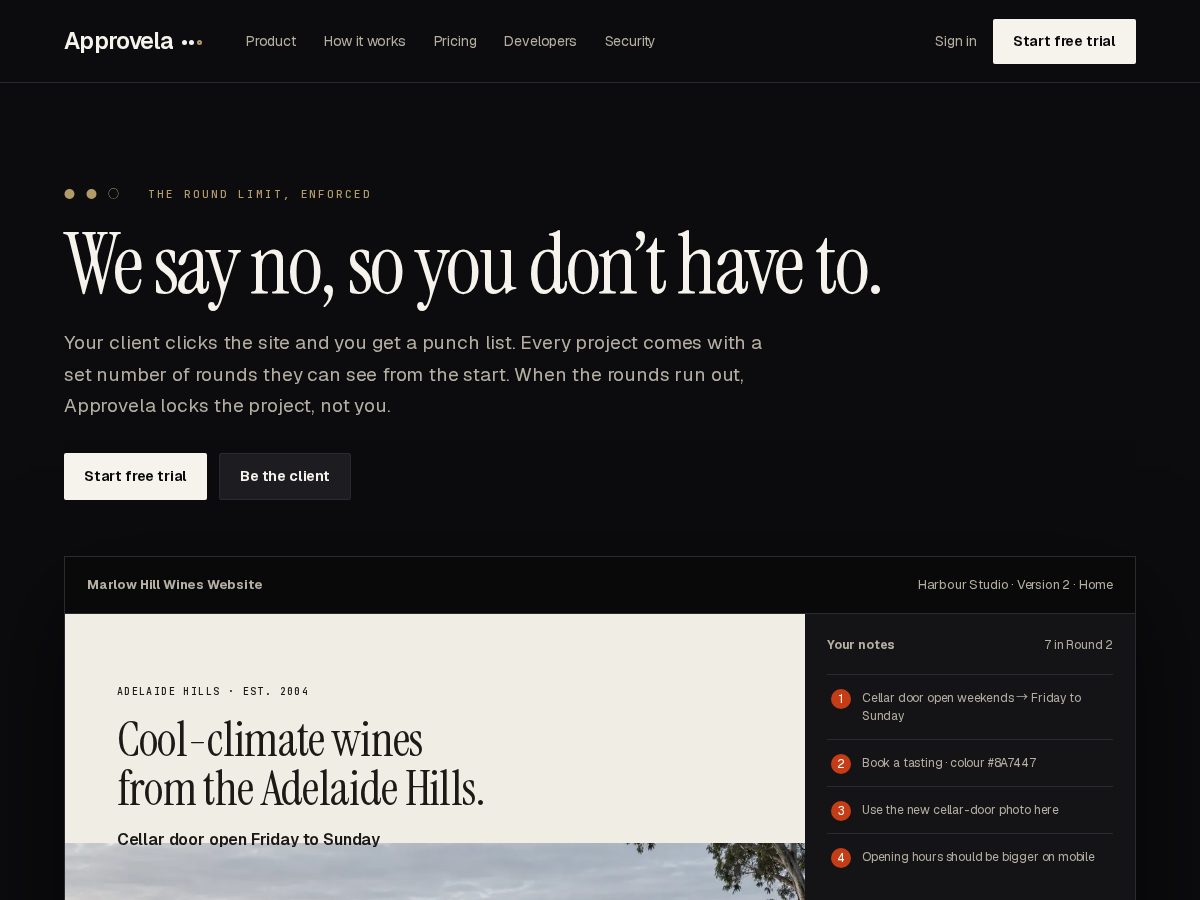 Landing-page snapshot of approvela.com