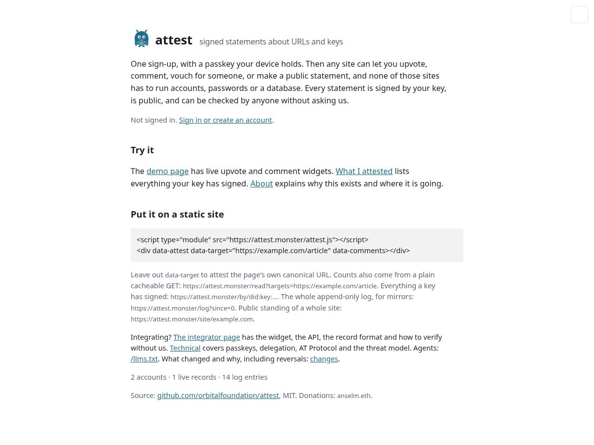 Landing-page snapshot of attest.monster