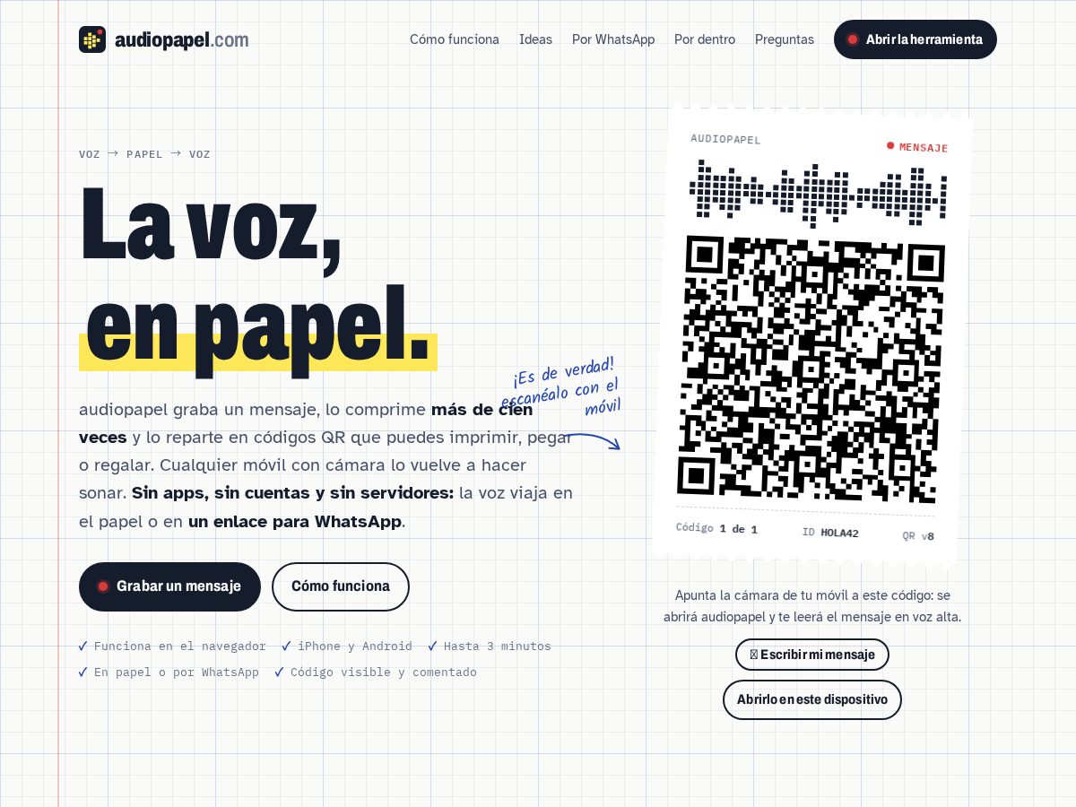 Landing-page snapshot of audiopapel.com