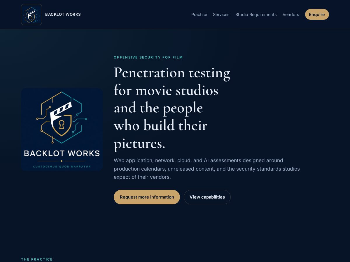 Landing-page snapshot of backlotworks.com