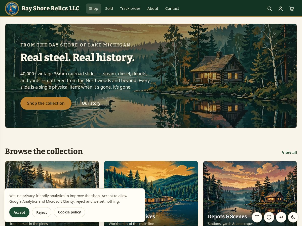 Landing-page snapshot of bayshorerelicsllc.com
