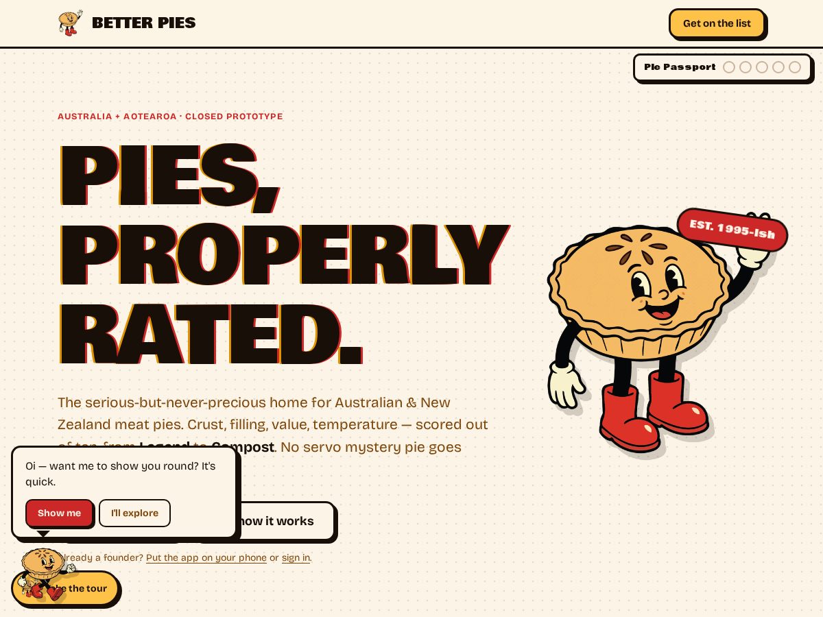 Landing-page snapshot of betterpies.app