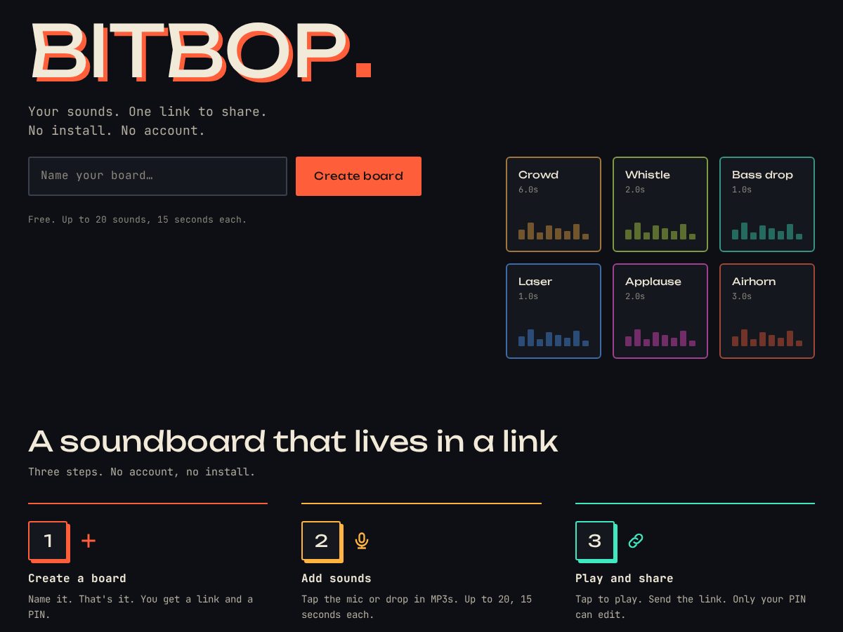 Landing-page snapshot of bitbop.app