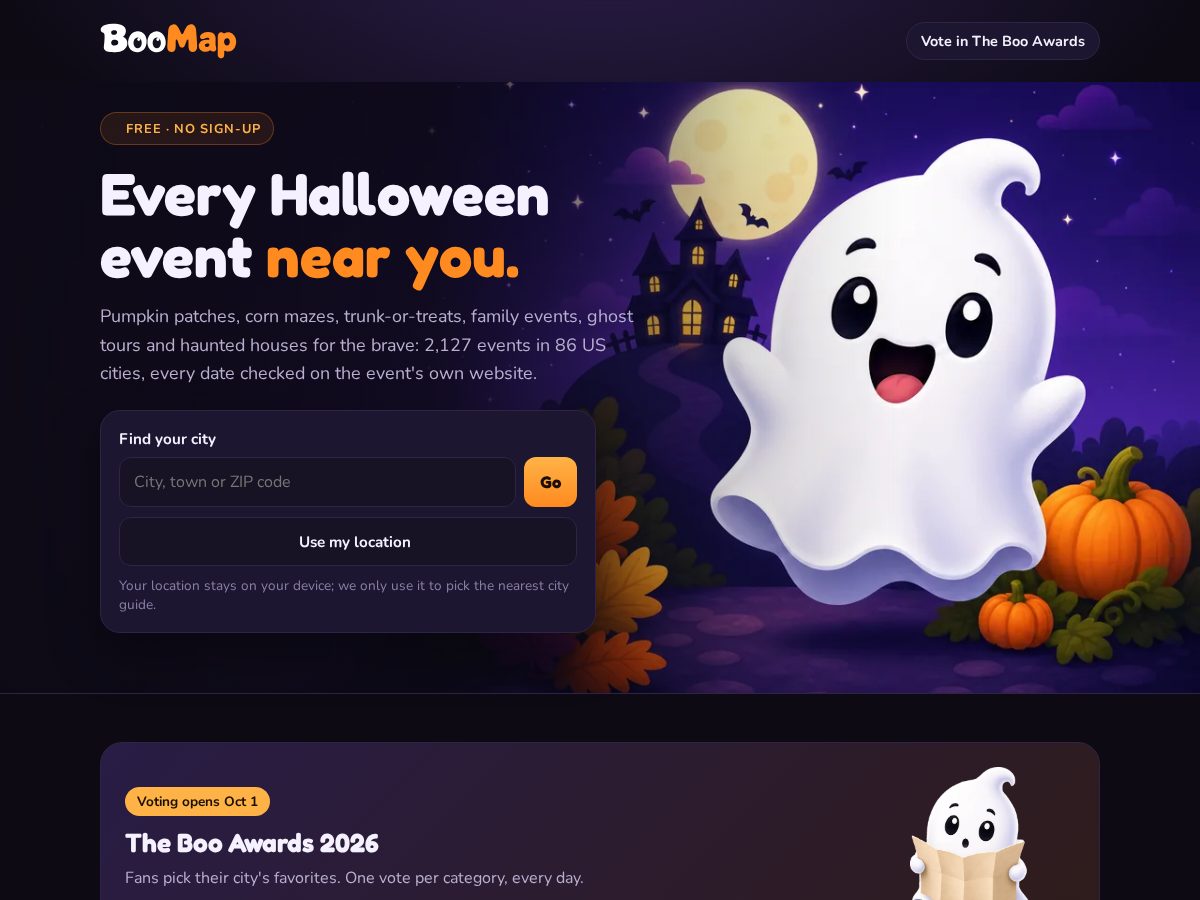 Landing-page snapshot of boomap.app