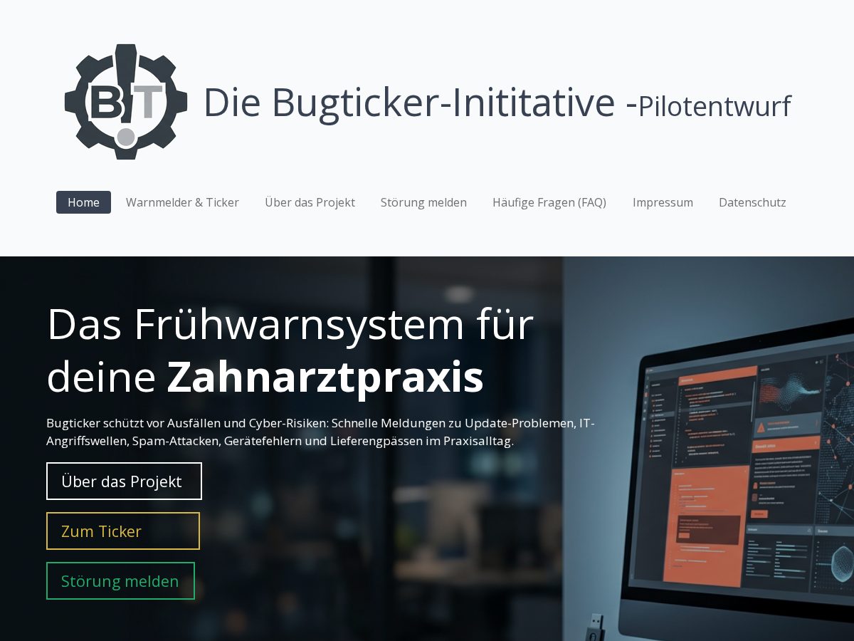 Landing-page snapshot of bugticker.online