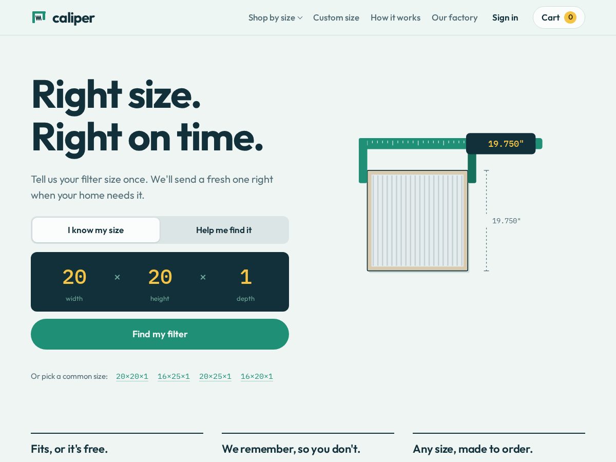 Landing-page snapshot of caliperair.com