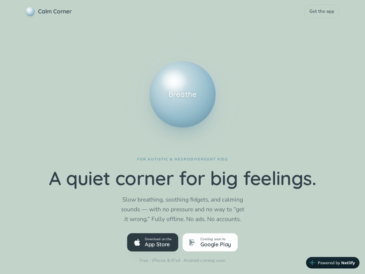 Landing-page snapshot of calm-corner.app