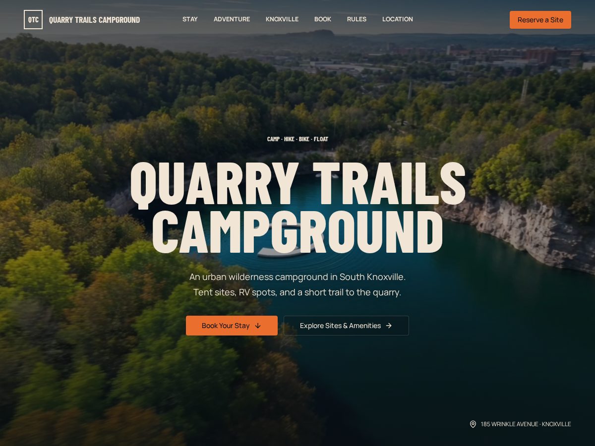 Landing-page snapshot of campquarrytrails.site