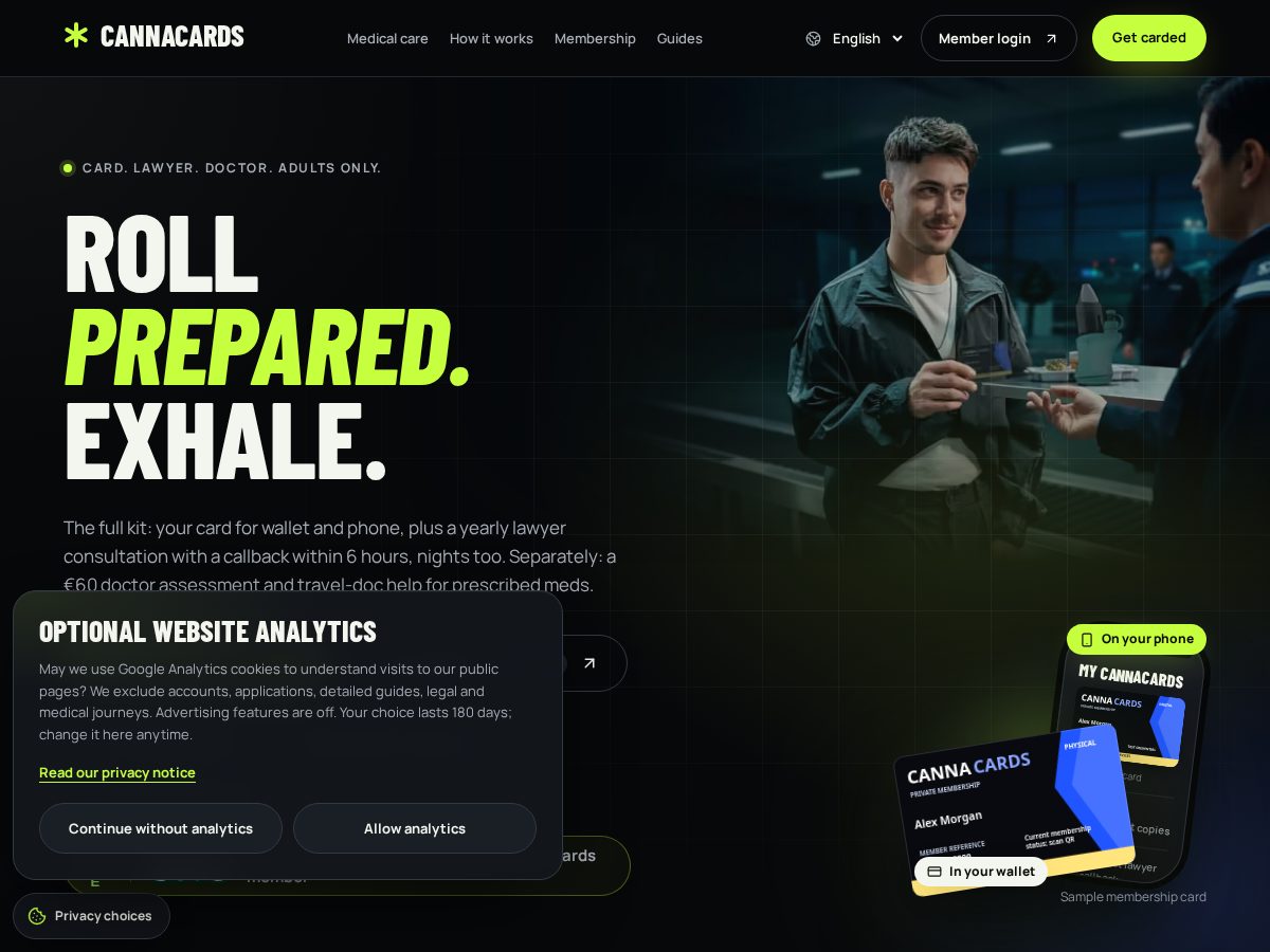 Landing-page snapshot of cannacards.club