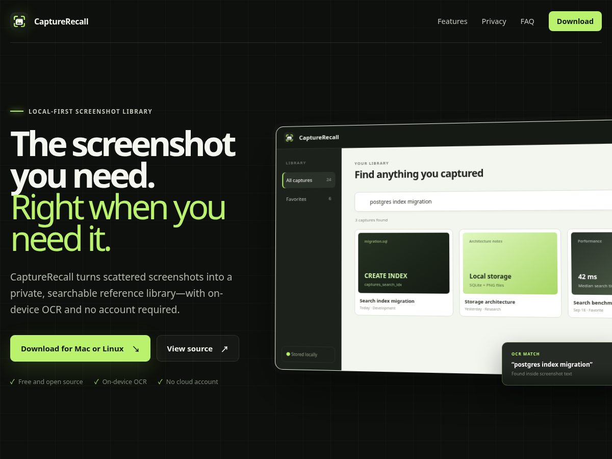 Landing-page snapshot of capturerecall.com