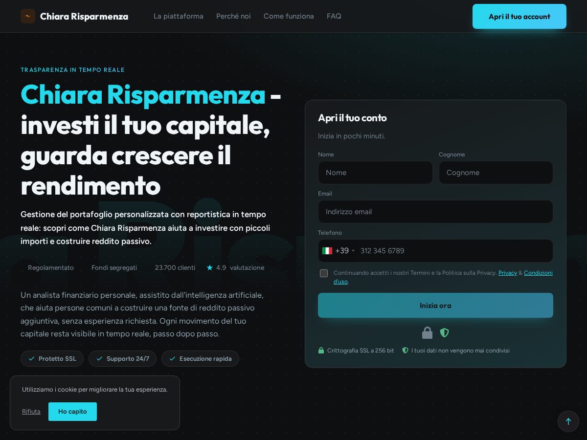 Landing-page snapshot of chiararisparmenza.xyz