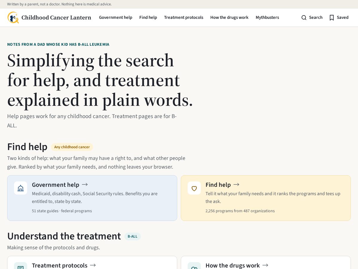 Landing-page snapshot of childhoodcancerlantern.org