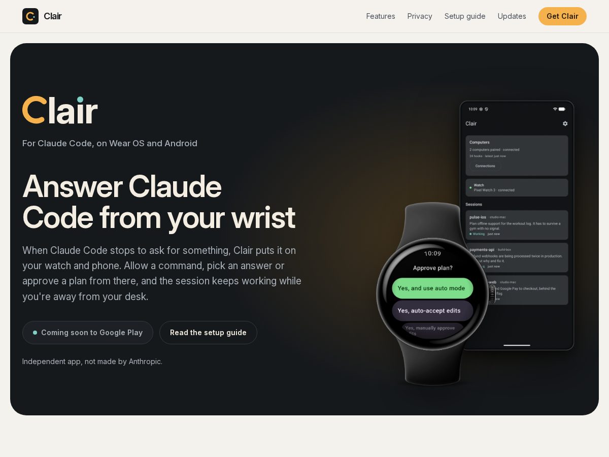 Landing-page snapshot of claircode.app