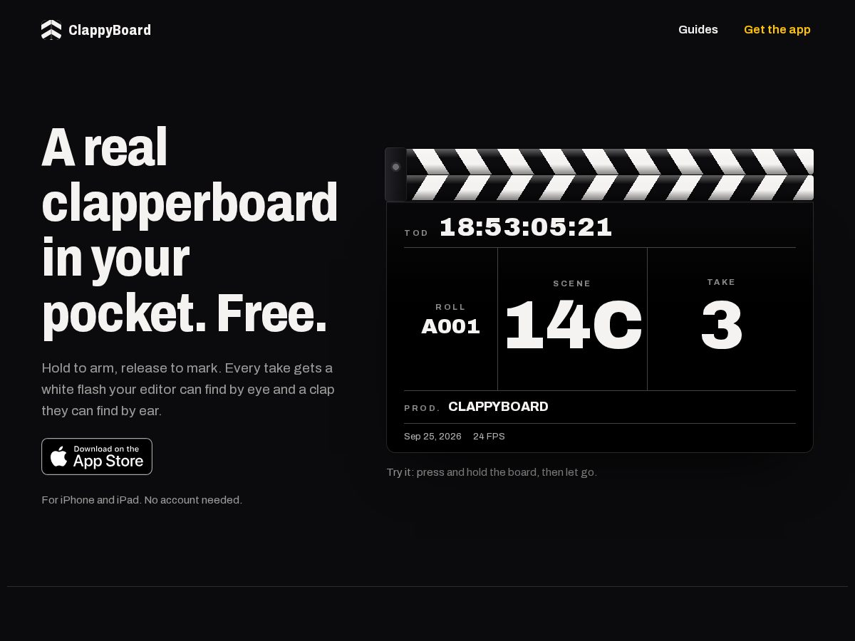 Landing-page snapshot of clappyboard.com
