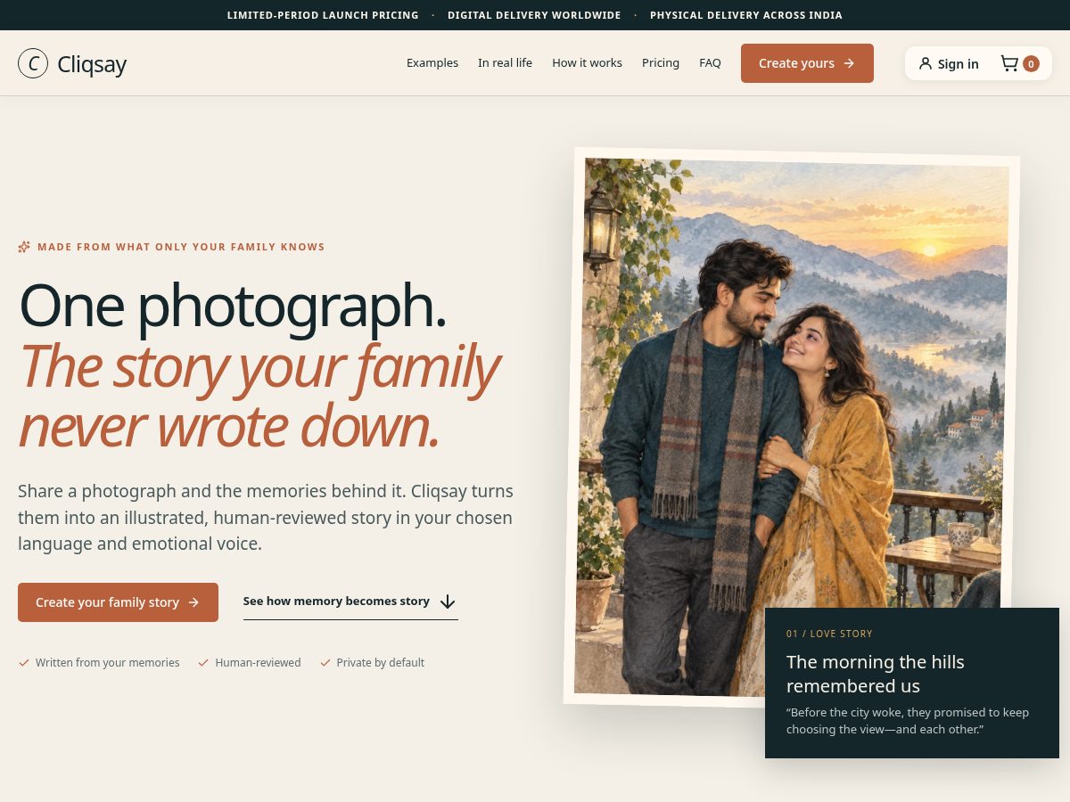 Landing-page snapshot of cliqsay.com