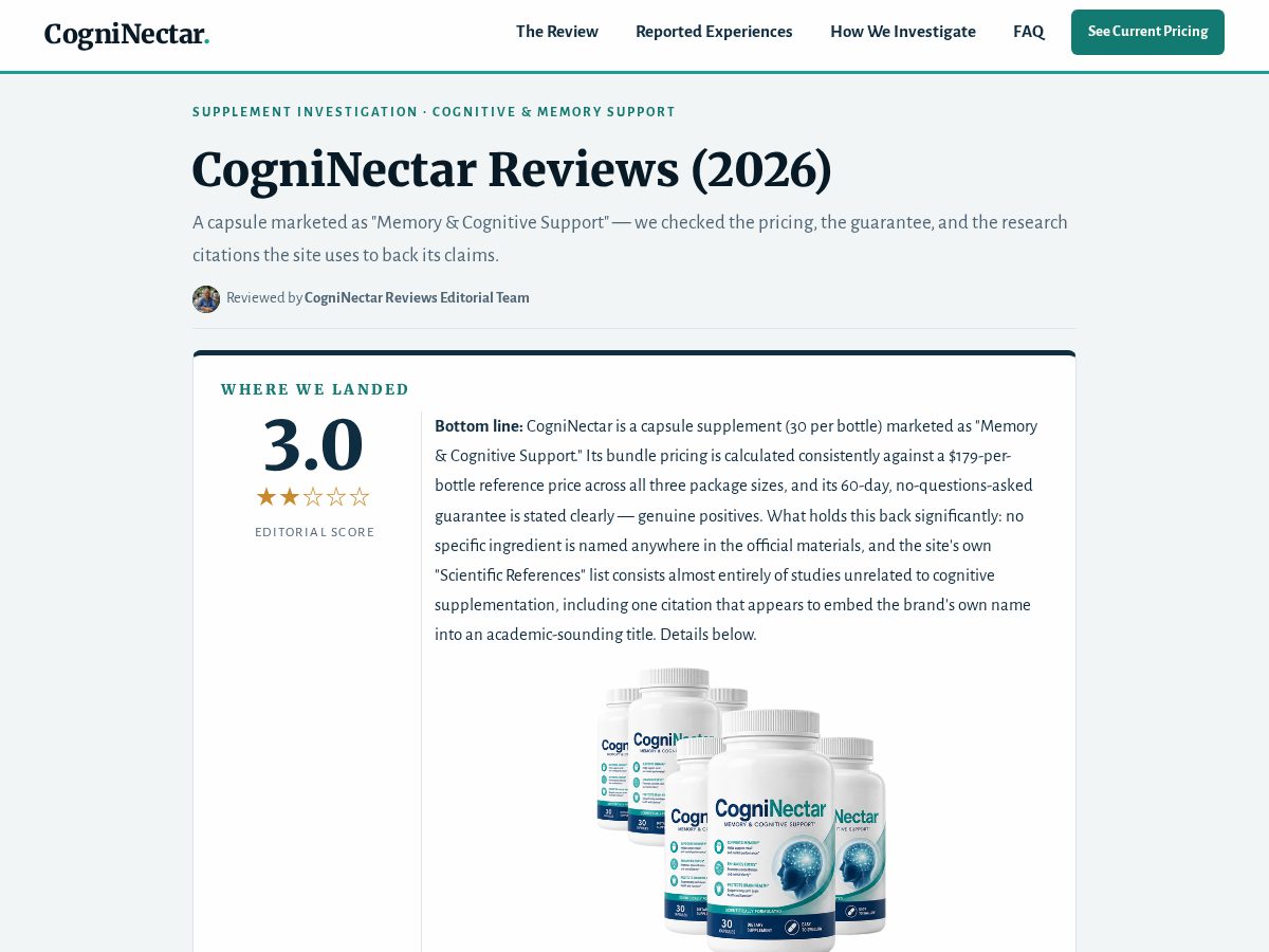 Landing-page snapshot of cogninectarreviews.com