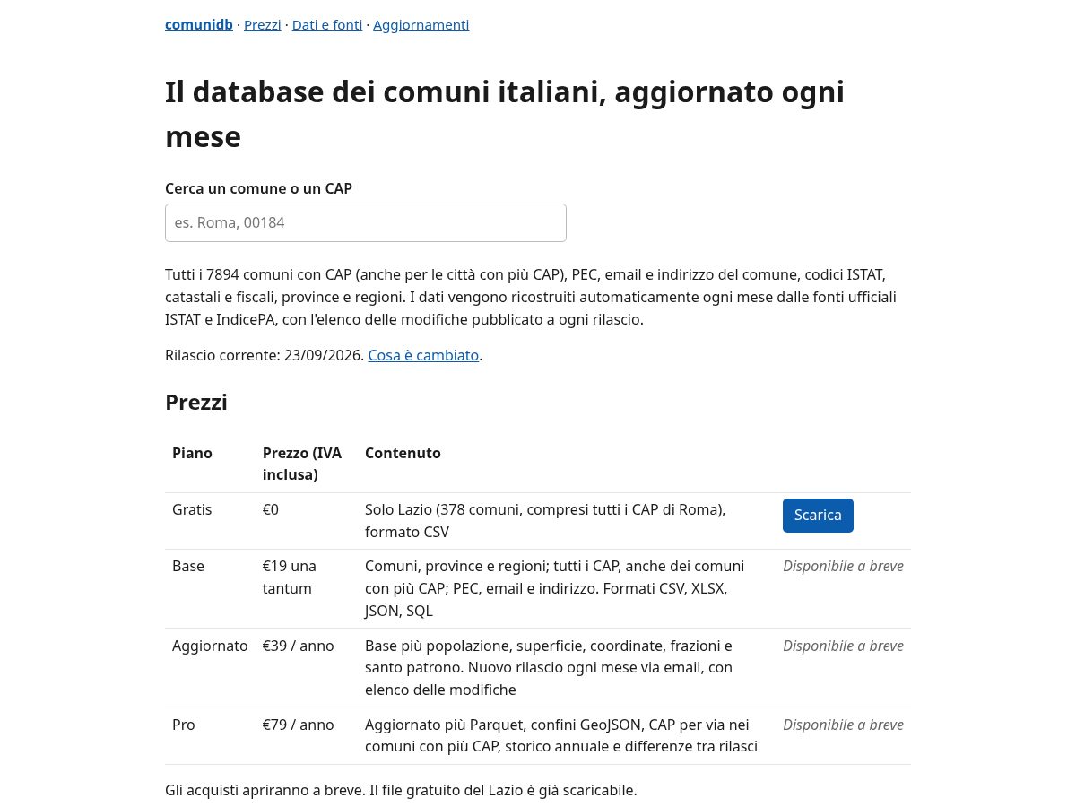 Landing-page snapshot of comunidb.com