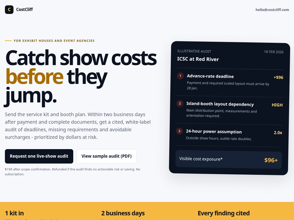 Landing-page snapshot of costcliff.com