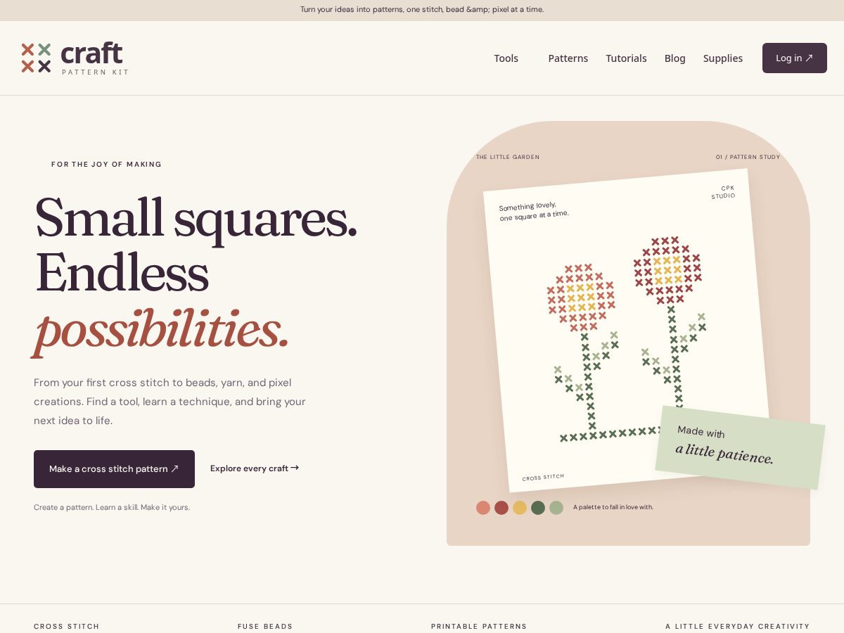 Landing-page snapshot of craftpatternkit.com