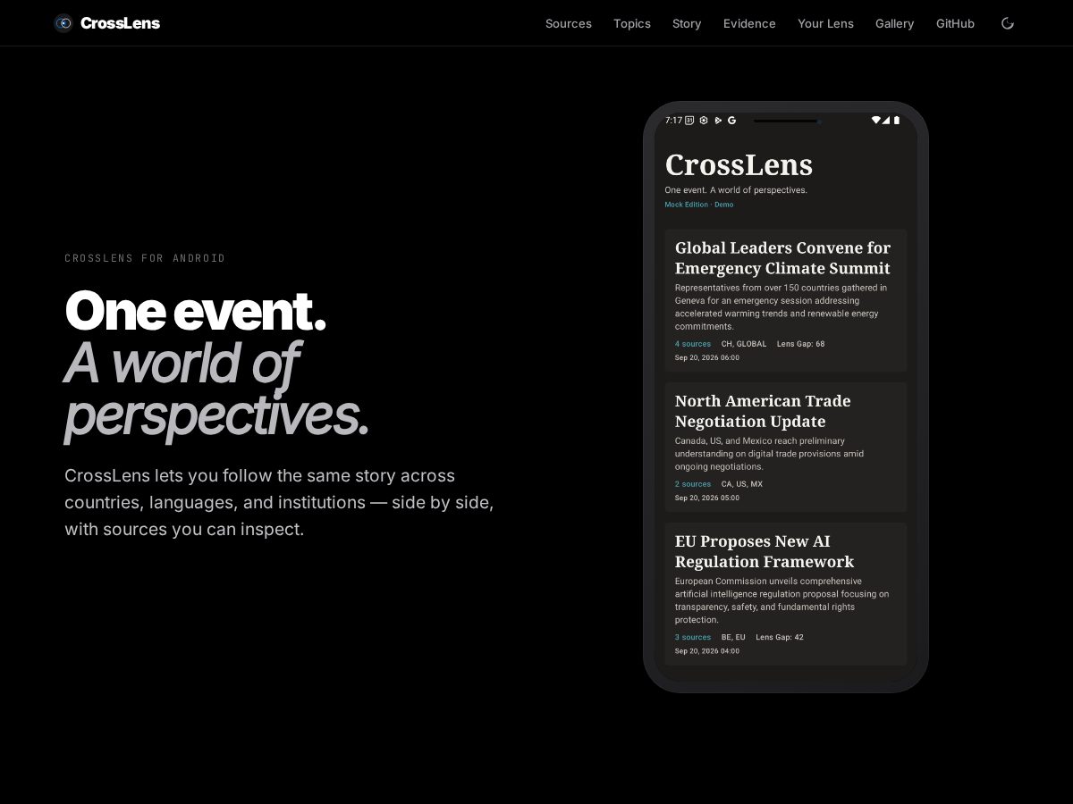 Landing-page snapshot of crosslens.space