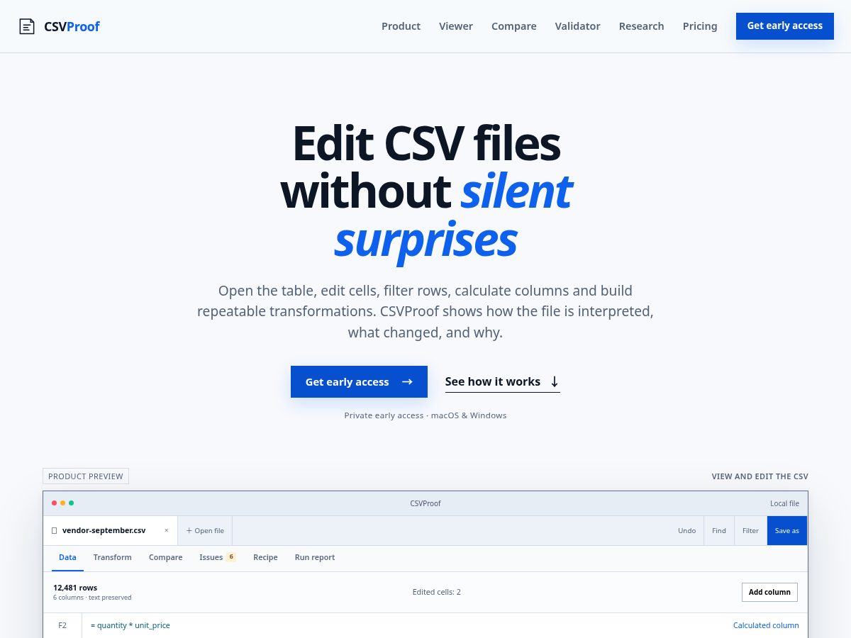 Landing-page snapshot of csvproof.com