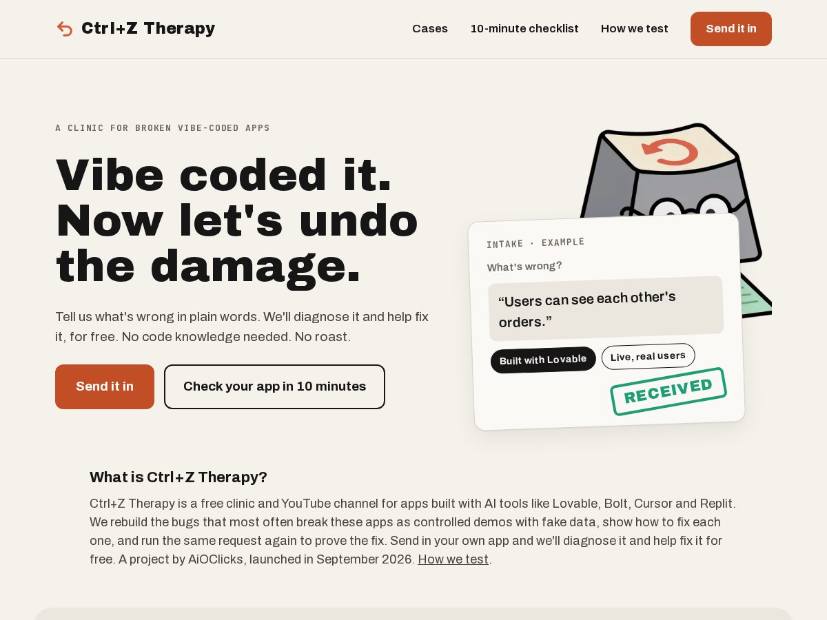 Landing-page snapshot of ctrlztherapy.com