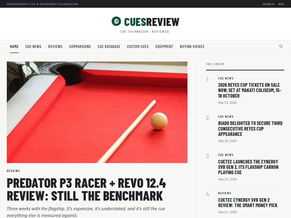 Landing-page snapshot of cuesreview.com