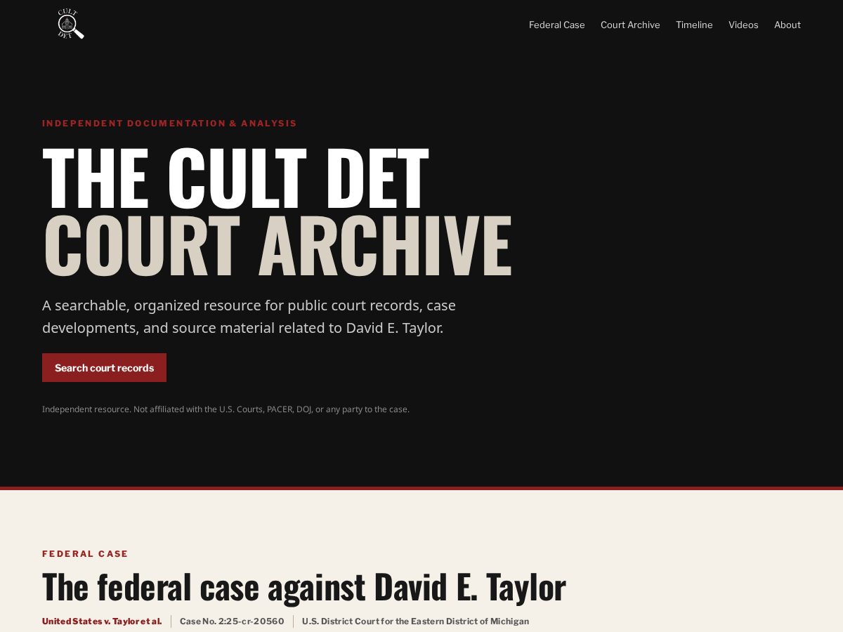 Landing-page snapshot of cultdet.com