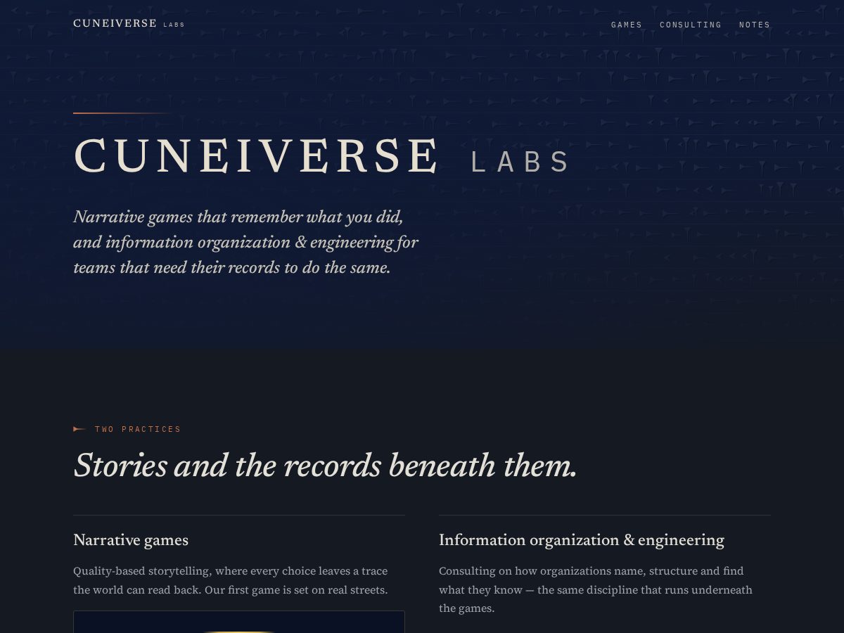 Landing-page snapshot of cuneiverselabs.com