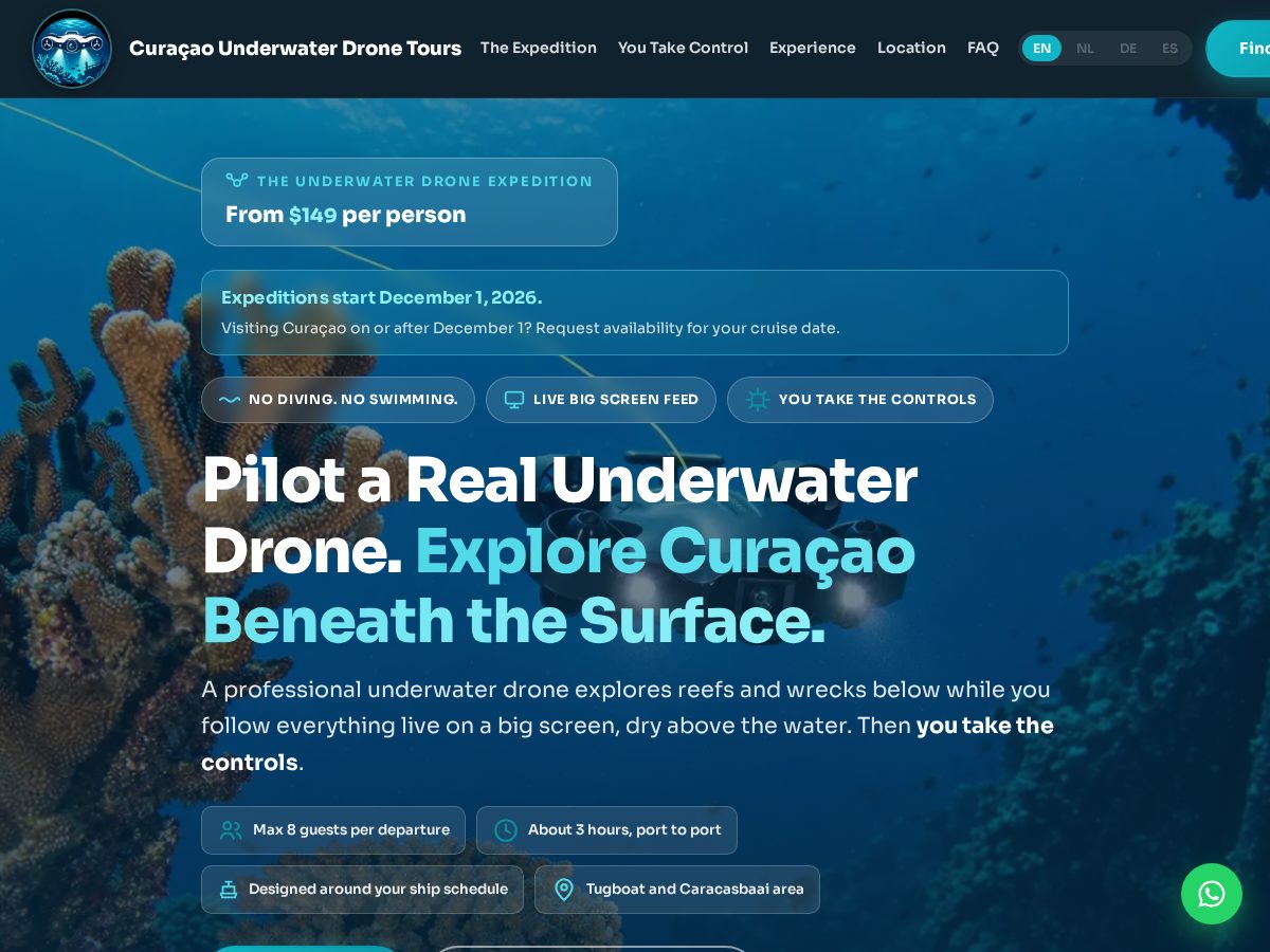 Landing-page snapshot of curacaounderwaterdrone.com