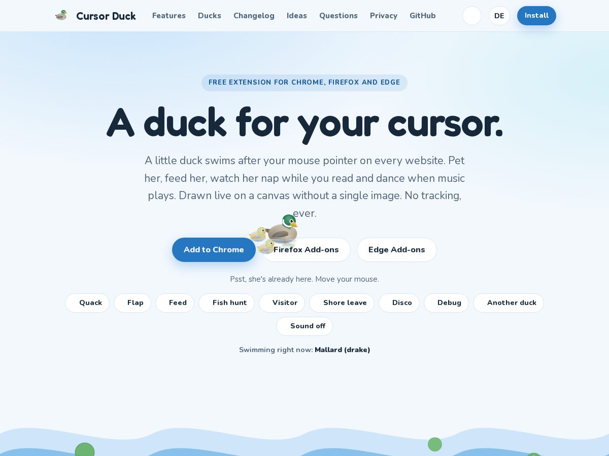 Landing-page snapshot of cursorduck.com