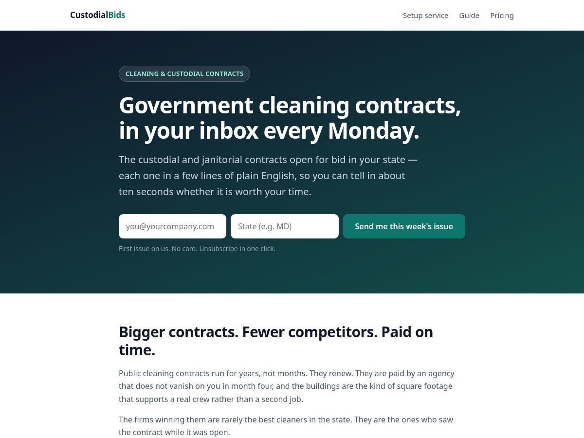 Landing-page snapshot of custodialbids.com