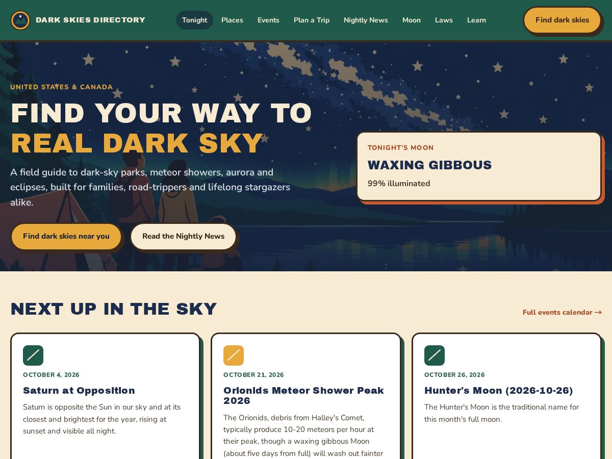 Landing-page snapshot of darkskiesdirectory.com