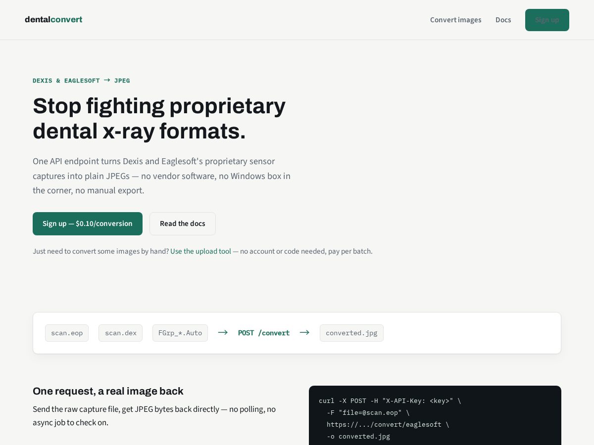 Landing-page snapshot of dentalxrayconversion.com