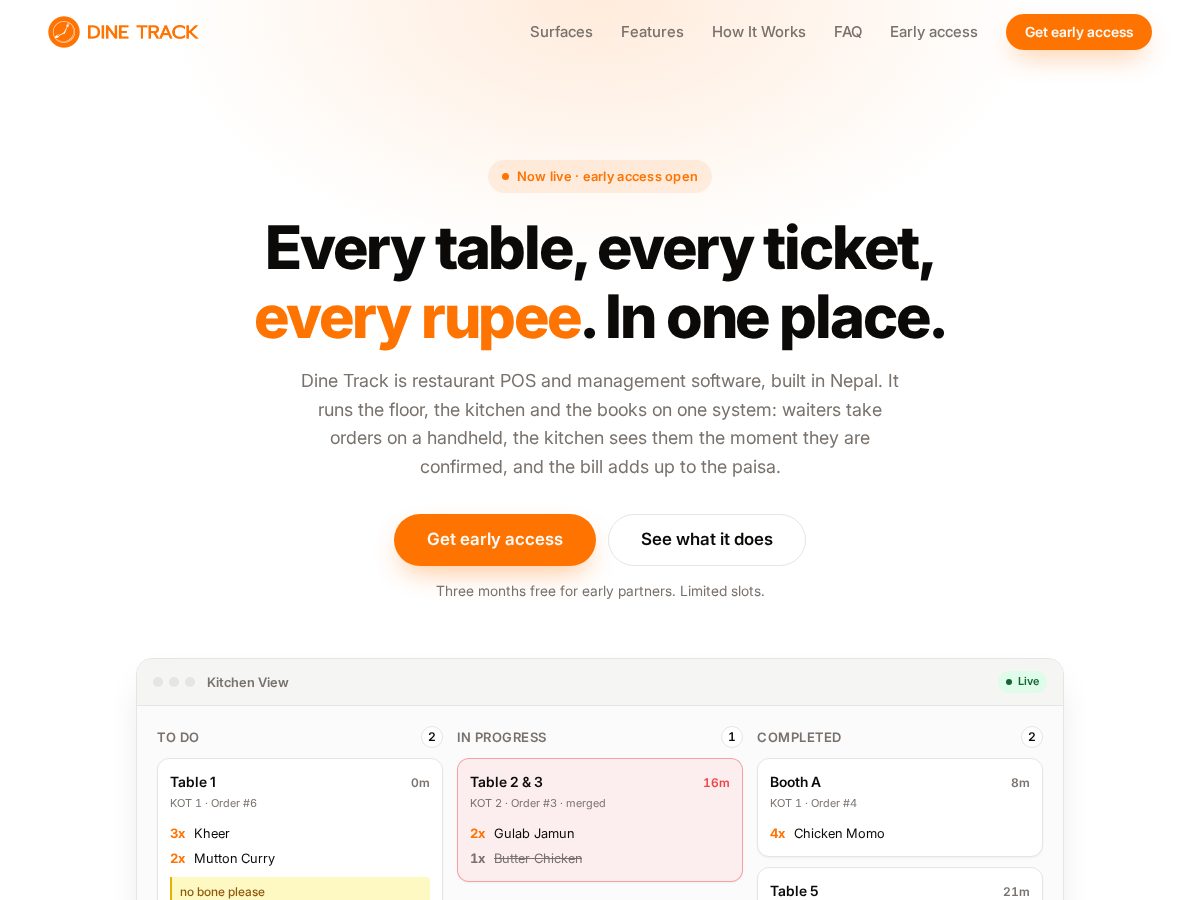 Landing-page snapshot of dinetrack.app